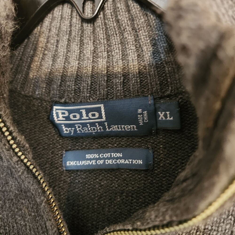 76. Polo Ralph Lauren Mens XL Charcoal Gray Cotton Quarter Zip Pullover Sweater - Picture 2 of 2